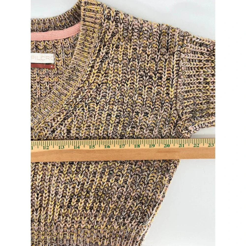 Anthropologie‎ Pilcro Marled Chunky V-Neck wool mix Knit Sweater Size M brown